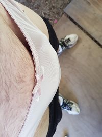 Working on the car in wifes panties and leggings