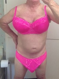Pretty matching pink bra and panty set.