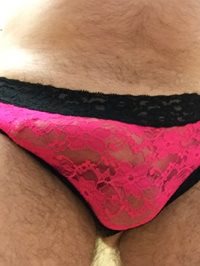 Black and pink lace panties.