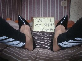 JOHN LOVES TO SNIFF MY BLACK PATENT PUMPS