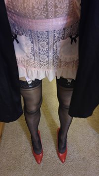new heels and pink nightie and robe