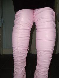 pink leather thigh-highs