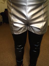 silver pvc shorts & black pvc leggings