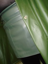 leather skirt & plastic mac