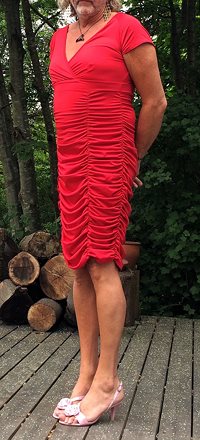 New red dress and pink shoes.  What do you think?