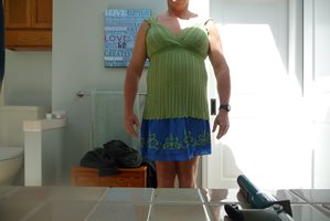 Trying on some of the wife's clothes