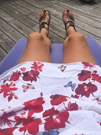 Getting tanned in new shoes and summerdress