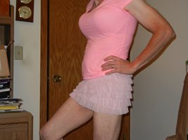 A new pink ruffle skirt from XDress and a VS 38DD bombshell bra under my pr...