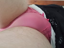 Wifes shopping and im playing in her panties and dress