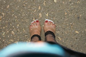 my feet and red toenails