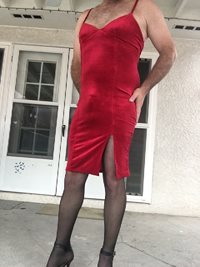 New red velvet mini dress.
