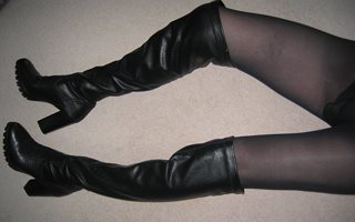 Over the knee boots and black opaque tights