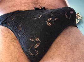 Wife’s black cotton lace panties