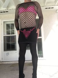 Fishnet dress with bow panties