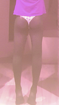 Rear view of my legs in pantyhose and g string