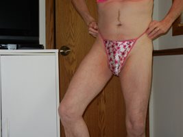 Wearing Katie & Laura's Fancy Satin string bikini panty. Love this new pink...