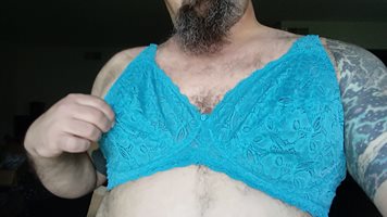 Gf's bra and panties. You can't see it through her big bra, but I'm pinchin...