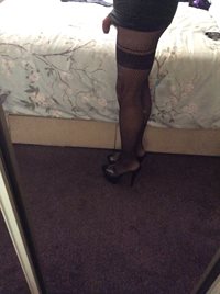 Sexy body stocking, crotchless and tiny skirt