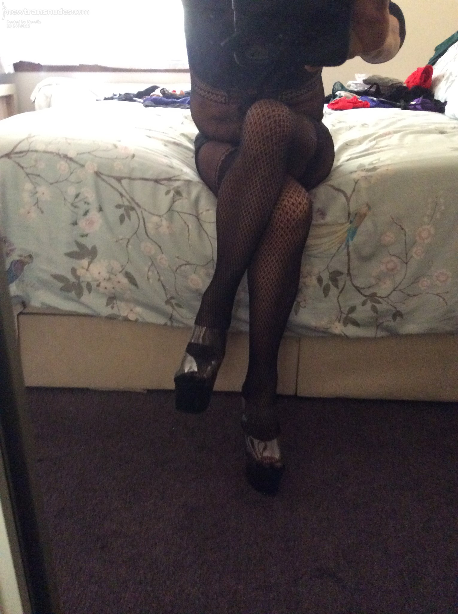 Sexy body stocking, crotchless and tiny skirt