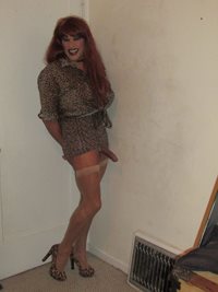 One of my leopard skin outfits with my new matching heels.  Cum and catch m...