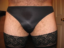 Soft silky panties, and black stockings make me feel sexy,then I get really...
