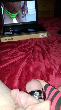 Watching some of my favorite porn streaching my balls and playing with my s...
