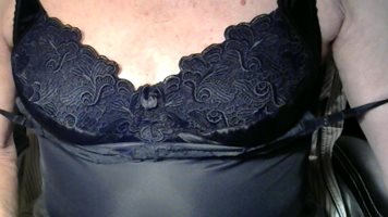 black nylon and lace full slip and lacy bra