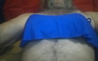 Blue flutter bikini top with big tits