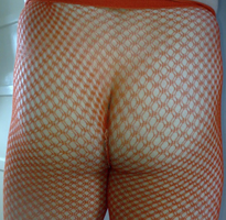 My arse in orange fishnets who wants to fuck it and cum on it