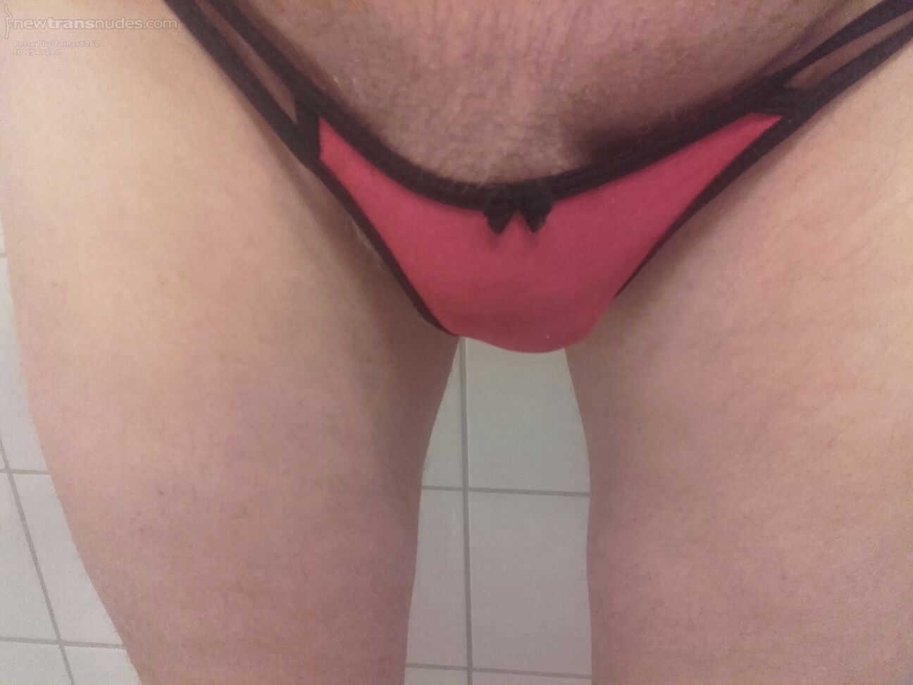 Me in Nicole Monterero`s red panties, she sent this to me with a condom with her cum.