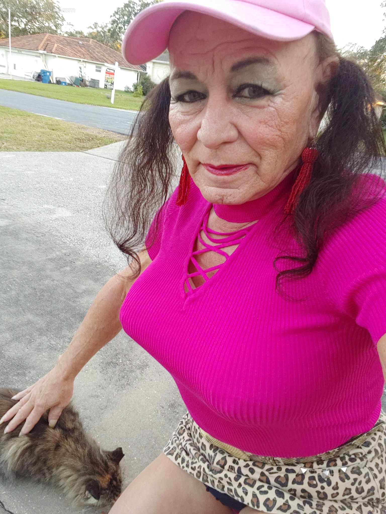 This gurl loves to show off her huge tits! Me with my feral cat family.