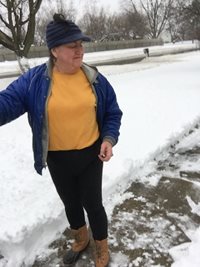 New pony tail hat out Snow blowing with camel toe visible