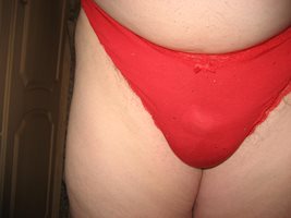 Red with yellow sparkles Panties first worn 7 Feb2020.