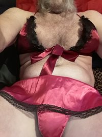 Red bra and red skirted gstring panty
