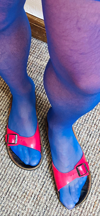My nylon feet in sexy blue stockings and sandals ,love these stockings and ...