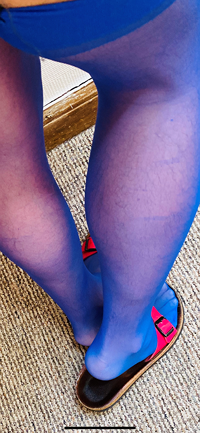 My nylon feet in sexy blue stockings and sandals ,love these stockings and ...