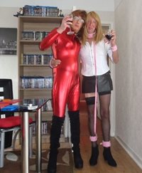 Mistress Debbie with Wendy her sub slut enjoying a nice glass of red wine c...