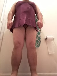 Here's the front view of my new very short purple satin nightie!