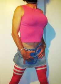 pink top, pink belt, pink socks, little denim skirt and a bratty attitude. ...