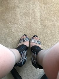 Polished toes covered in hose with sexy heels!!!!!