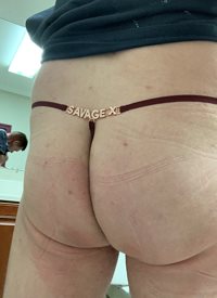 Wearing a savage x fenty g string. Just love the metal sanding on the back....