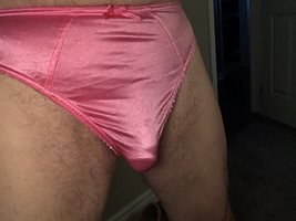 Straining to get hard!  Do you like the way these panties outline my cock? ...