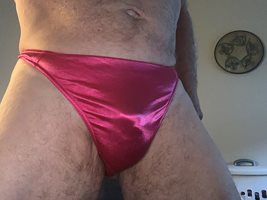 Hot pink K&L thongs!  Love the way satin thongs rub against my tight asshol...
