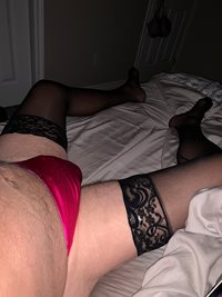 New stockings and a pink satin thong!