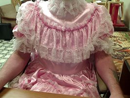 frilly pink satin dress