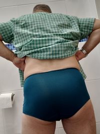 Enjoying my new green panties for work
