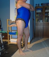 Blue sissy body suit