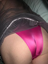 Pink Victoria Secret panties stretched across my bottom