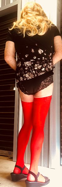 Having fun with my red stockings