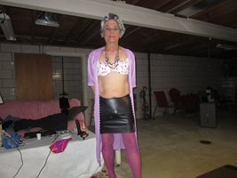 Tights and skirt with just bra and  a robe